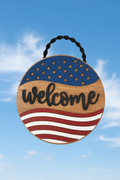Welcome American flag sign